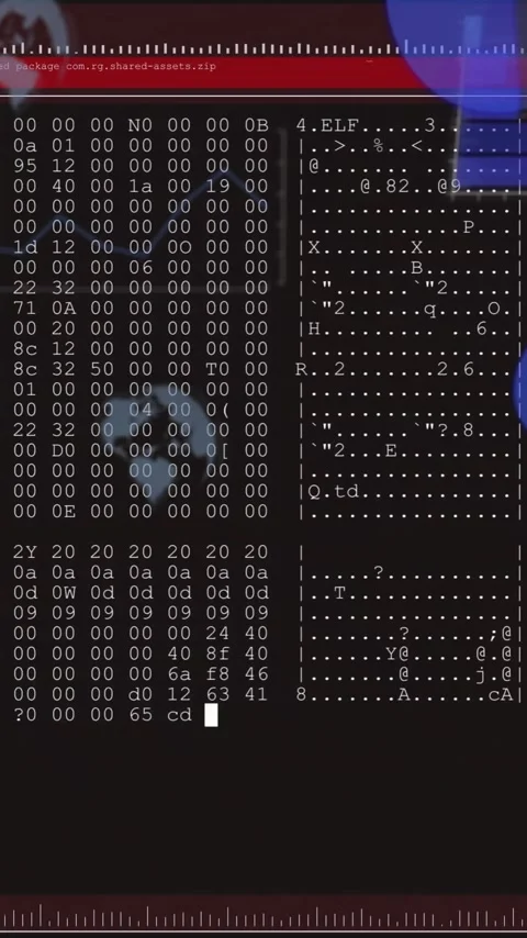 Displaying hexadecimal code and system information on abstract blue shapes Stock Footage 319811276