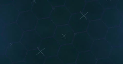 Displaying hexagonal grid on dark backdrop showing aqua and lavender cross marks Stock Illustration