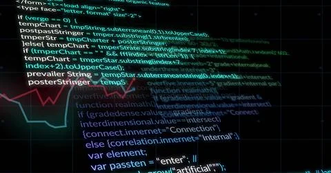 Displaying highlighted code overlapping line charts in virtual coding Stock Illustration