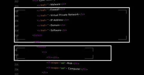 Displaying highlighted HTML select menu and table headers in dark-theme editor, 스톡 사진