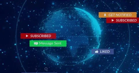Displaying hologram globe rotating in virtual space, with SUBSCRIBED, Message Stock Illustration