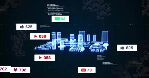 Displaying holographic 3D model glowing in virtual data interface, with thumbs 스톡 일러스트