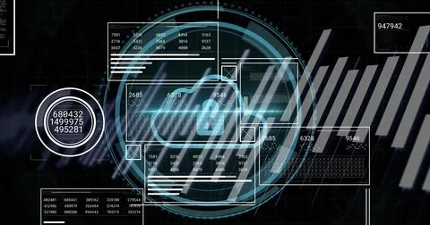Displaying holographic cloud icon with padlock at cybersecurity dashboard, Illustrazione stock