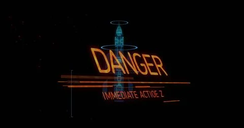Displaying holographic DANGER warning over black HUD, showing IMMEDIATE ACTION Ilustração Stock