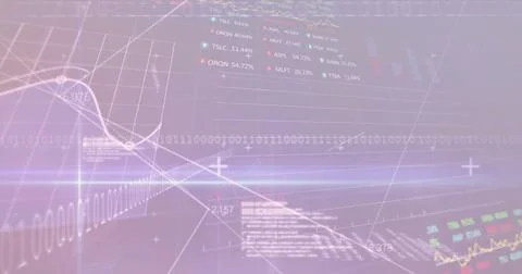 Displaying holographic data interface in dashboard, with line graphs, bar charts Foto stock