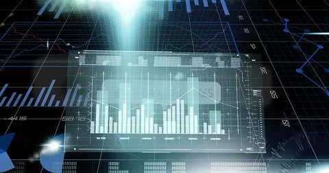 Displaying holographic data panel floating in digital space, with vertical bar Stock Photos