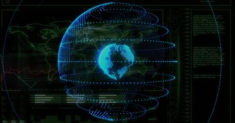 Displaying holographic globe rotating in digital dashboard, showing spiral 스톡 일러스트
