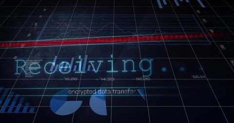 Displaying holographic grid dashboard centering on dark screen, showing red Stock Illustration