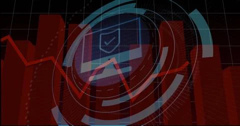 Displaying holographic interface floating over grid background, with laptop icon Stock Illustration