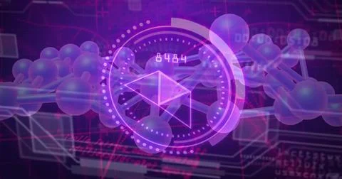Displaying holographic interface projecting translucent node chain in virtual Stock Photos