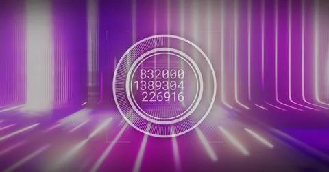 Displaying holographic interface showing numeric values in virtual neon Ilustração Stock