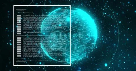 Displaying holographic point-cloud globe rotating in virtual 3D interface, wi Stockillustratie
