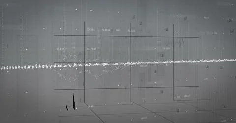 Displaying horizontal dotted waveform line spanning grid plane, with numeric Stock Illustration