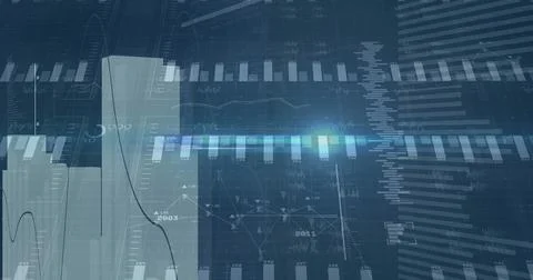 Displaying horizontal gradient bar, translucent columns and line graph curves on Illustrazione stock