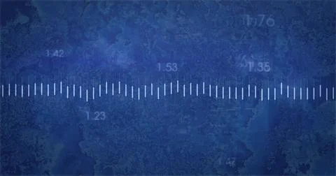 Displaying horizontal measurement scale with tick marks on blue interface, 스톡 일러스트
