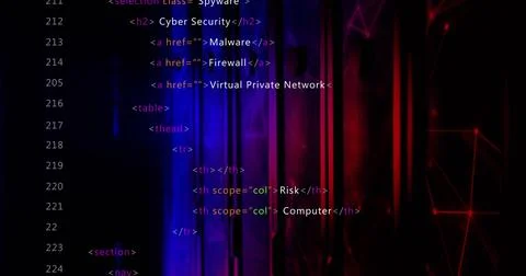 Displaying HTML code overlay in editor window on computer screen with security Stockillustratie