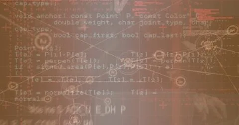 Displaying HUD code overlay floating over desk at workstation, with keyboard and Photos
