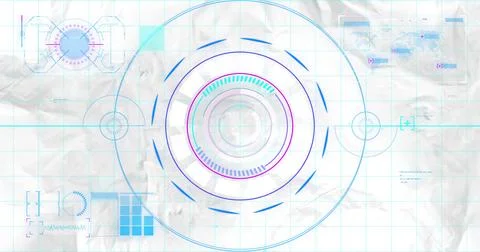 Displaying HUD on crumpled grid paper, with radial gauges, crosshair markers and 스톡 일러스트