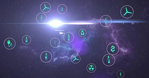 Displaying HUD icon cluster floating in space, featuring turbine plug recycle Stock Illustration