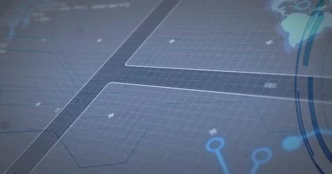 Displaying HUD interface in control panel, hex panels, grid net, circular HUD Foto stock