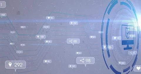 Displaying HUD interface right of digital dashboard, showing monitor shield, Stock Illustration