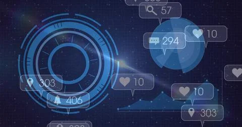 Displaying HUD on left of dashboard showing speech bubble numeric counters Illustrazione stock