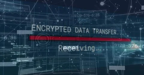 Displaying HUD in network UI showing ENCRYPTED DATA TRANSFER and Receiving Stock Illustration