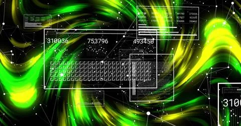 Displaying HUD panel showing keyboard grid and numeric readouts over neon gre Stock Illustration