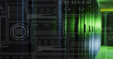 Displaying HUD panels and numeric data on control panel, featuring circular Stock Illustration