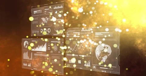 Displaying HUD panels floating in data space, showing charts, readouts, globe 스톡 일러스트