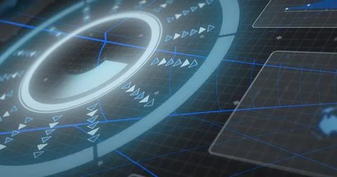 Displaying HUD projecting glowing ring segment on HUD system, with triangular Stockfoto's