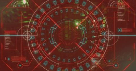 Displaying HUD projecting red circles and crosshair reticle in interface with イラスト素材