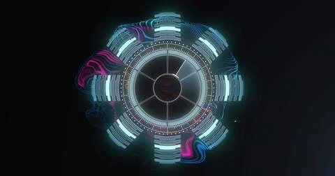 Displaying HUD pulsing on black gradient, with concentric rings, panels, Stock Illustration