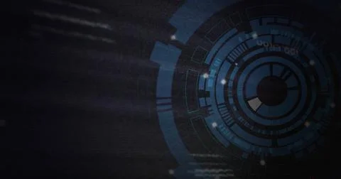 Displaying HUD with rings, segments and nodes floating in scifi display, glitch Stock Illustration