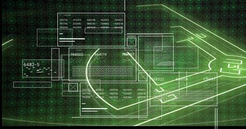 Displaying HUD schematic showing wire boxes, numeric codes and matrix on 库存插图