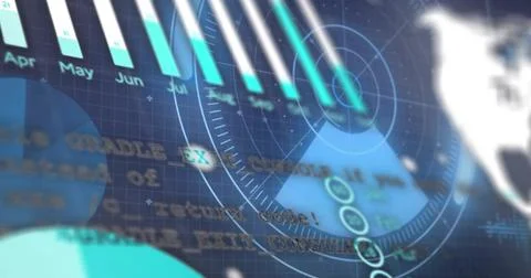 Displaying interactive HUD showing vertical bar chart, radar rings at virtual Stock Illustration