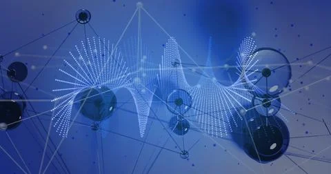 Displaying interconnected network filling digital space, with spherical nodes Stock Illustration