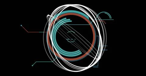 Displaying interface with concentric teal rust-red rings and white loops on Illustrazione stock