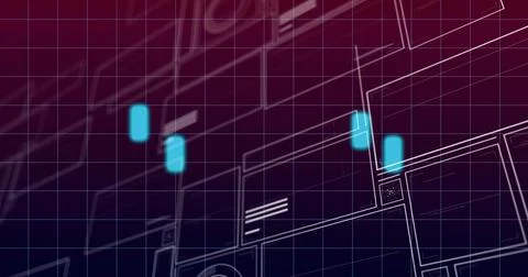 Displaying interface in digital space using white grid lines, outlined panels Stock Illustration