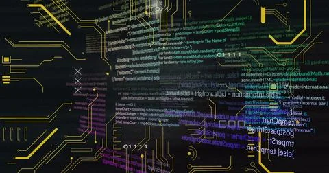 Displaying interface graphic on screen blending JavaScript HTML code and yellow Stock Illustration