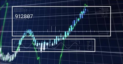 Displaying interface on grid, showing white-frame candlesticks with sine wave Stock Photos