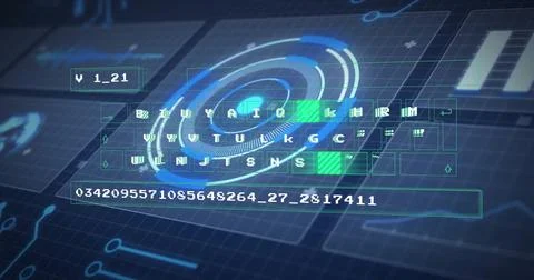 Displaying interface HUD, with translucent keyboard, concentric target, code 库存照片
