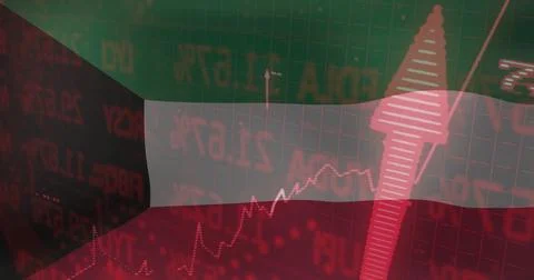 Displaying interface overlaying tricolor flag grid with red tickers, line chart Stock Photos