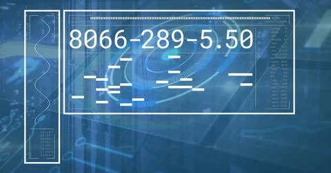 Displaying interface panel over data streams in control room, with numeric 写真素材