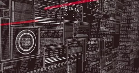 Displaying interface panels on control screen with error dialog boxes, red Stock Illustration