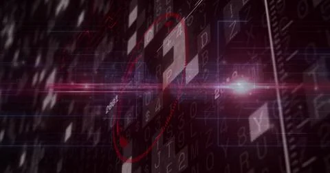 Displaying interface scanning alphanumeric streams under light streak, with Fotos de archivo