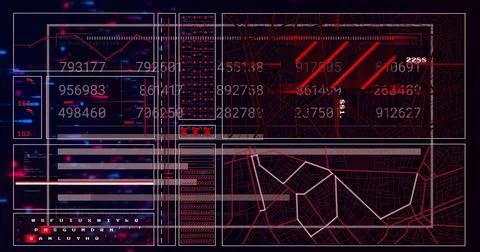 Displaying interface showing bar charts at control room, with line chart and Stock Photos