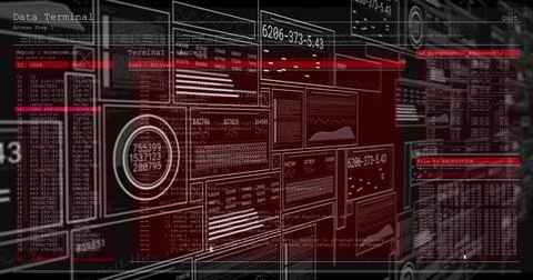 Displaying interface streaming code and data readouts in cyber console includ Stock Photos