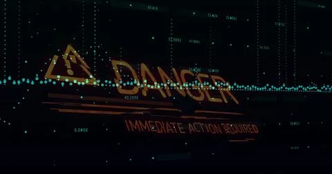 Displaying interface warning icon, DANGER IMMEDIATE ACTION REQUIRED and data 스톡 사진