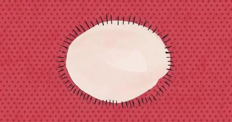 Displaying irregular cream oval outlined by uneven black strokes over red 库存插图